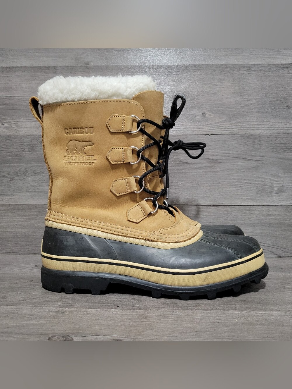 SOREL Caribou Men's Size 11 Wheat Brown Winter Boots Waterproof Leather